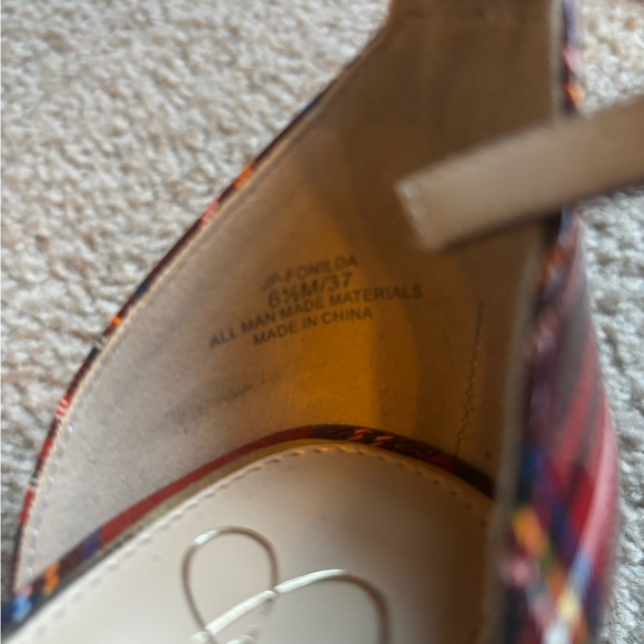 Jessica Simpson Red Plaid Platform Ankle Strap Block Heels - Picture 3 of 3